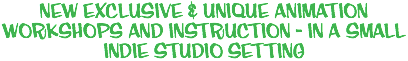 NEW EXCLUSIVE & UNIQUE ANIMATION WORKSHOPS AND INSTRUCTION - IN A SMALL INDIE STUDIO SETTING